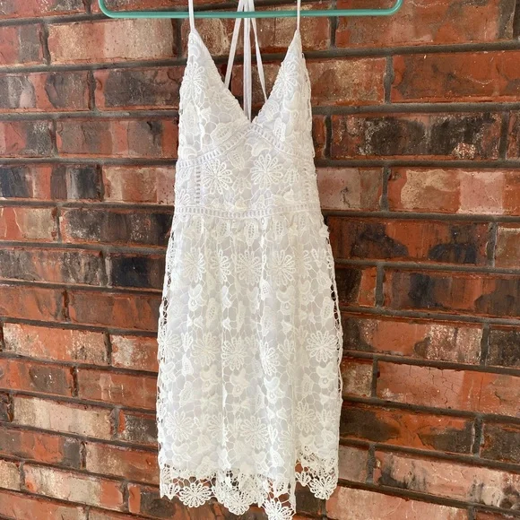 princess polly baby blue dress Midsummer Lace Dress – Cream main image 0